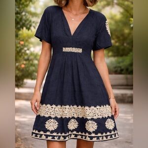 Anthropologie Black Midi Dress with Cream Embroidery